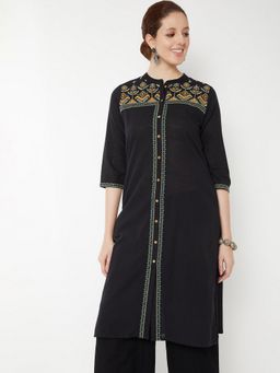max - Women Black Embroidered Straight Kurta