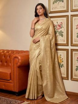 Sutriti - Women Beige Tissue Silk Saree With Unstitched Blouse