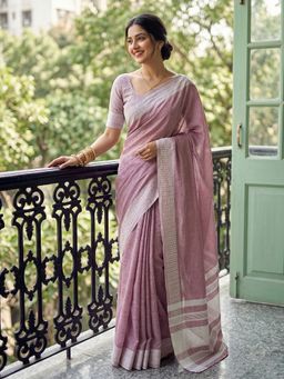 Sutriti - Pink Linen Saree With Unstitched Blouse