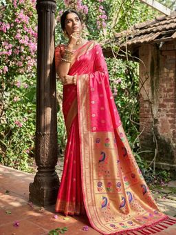 Sutriti - Women Rani Pink Pathani Soft Silk Saree With Unstitched Blouse