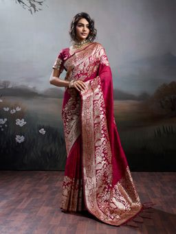 Sutriti - Women Maroon Banarasi Silk Saree With Unstitched Blouse