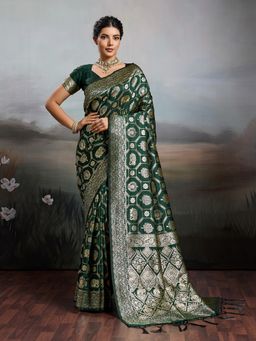 Sutriti - Women Woven Green Kanjivaram Silk Saree With Unstitched Blouse