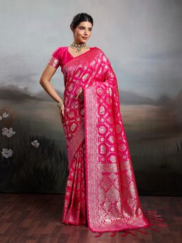 Sutriti - Women Woven Kanjivaram Silk Saree With Unstitched Blouse