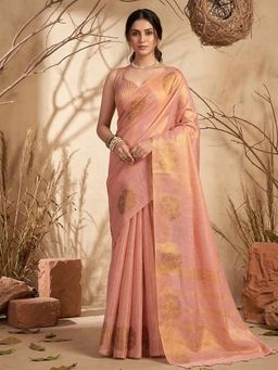 Sutriti - Peach Tissue Silk Saree With Unstitched Blouse