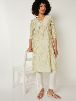 max - Women Green Polyester Blend Floral Straight Kurta