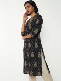 max - Women Black Printed Straight Kurta