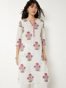 max - Women Floral Print White Straight Kurta