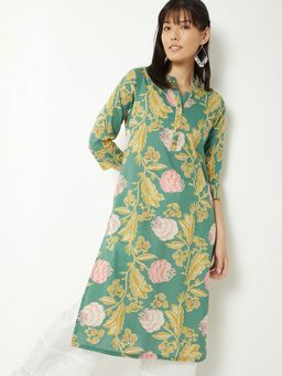 max - Green Women Printed Straight Kurta