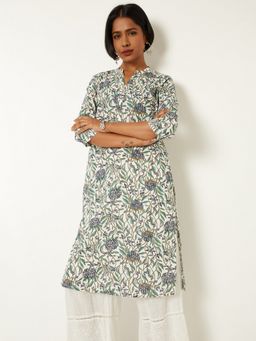 max - Women Floral White Print Straight Kurta