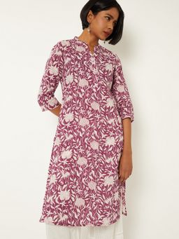 max - Women Floral Print Straight Purple Kurta