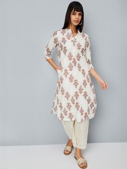 max - Women Off White Cambric Floral Straight Kurta
