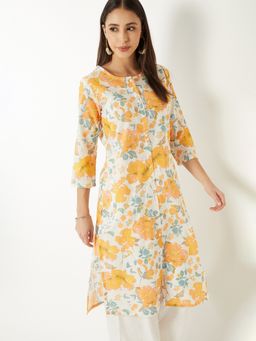 max - Yellow Women Floral Print Straight Kurta
