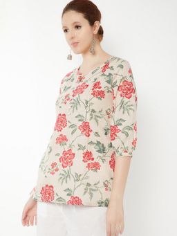 max - Women Off White Cotton Blend Floral A-Line Kurti