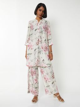 max - Women White Polyester Blend Floral Print Kurta and Pant