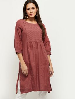 max - Women Lavender Cotton Blend Embroidered Straight Kurta