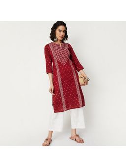 max - Women Maroon Polyester Blend Printed Straight Kurta