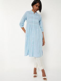 max - Women Embroidered Blue Straight Kurta