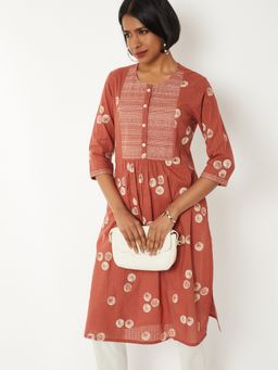 max - Brown Women Printed Straight Kurta