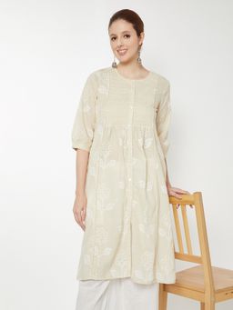 max - Beige Women Embroidered Straight Kurta