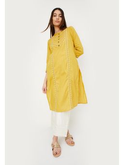 max - Women Yellow Cotton Blend Embroidered Straight Kurta