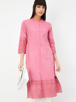 max - Women Pink Cambric Textured Straight Kurta