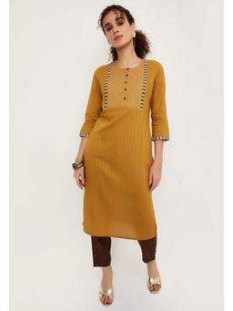 max - Women Yellow Cotton Blend Embroidered Straight Kurta