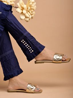 Shoetopia - Stylish Embellished Golden Flats for Women