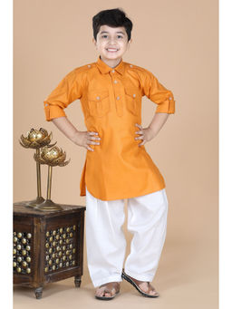 AJ Dezines - Kids Pure Cotton Pathani Kurta For Boys - Orange