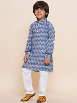 AJ Dezines - Kids Cotton Zigzag Print Kurta For Boys - Blue
