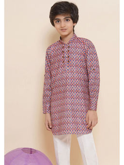 AJ Dezines - Kids Pink Cotton Blend Printed Kurta For Boys