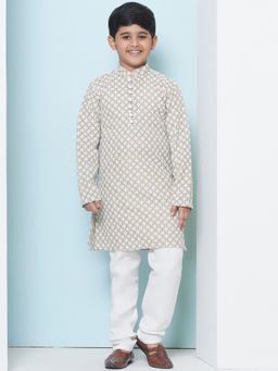 AJ Dezines - Kids Cotton Embroidered Green Kurta With Pyjama For Boys (Set of 2)