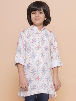 AJ Dezines - Kids Cream Printed Sequin Kurta For Boys