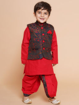 AJ Dezines - Kids Cotton Printed Dhoti With Kurta & Jacket For Boys (Set of 3)
