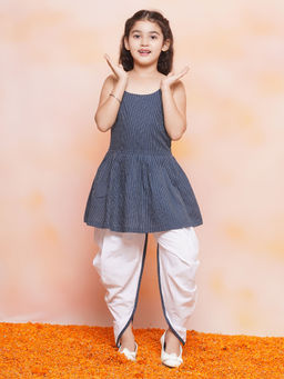 AJ Dezines - Kids Cotton Stripe A-Line Blue Kurta With Dhoti For Girls (Set of 2)