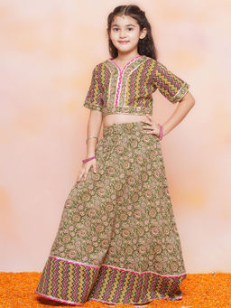 AJ Dezines - Kids Cotton Zigzag Print Green Lehenga With Choli For Girls (Set of 2)