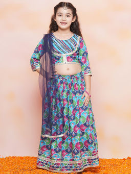 AJ Dezines - Kids Cotton Blue Lehenga With Choli & Dupatta For Girls (Set of 3)