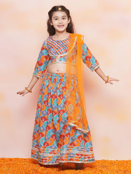 AJ Dezines - Kids Cotton Sky Blue Lehenga With Choli & Dupatta For Girls (Set of 3)