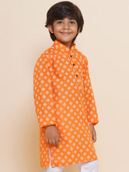 AJ Dezines - Ethnic Wear Cotton Printed Orange Kurta For Boys