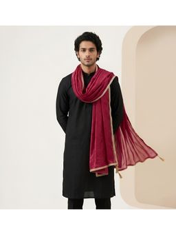 MUFFLY - Pink Embellished Twill Net with Bead Work and Lace Border Dupatta