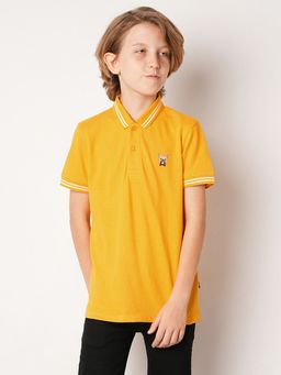 Jack & Jones Junior - Solid Cotton Slim Fit Yellow Polo T-Shirt