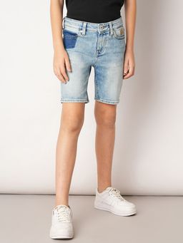 Jack & Jones Junior - Solid Cotton Mid Rise Blue Denim Shorts