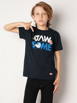 Jack & Jones Junior - Printed Cotton Navy Blue T-Shirt