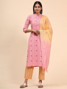 Vbuyz - Printed Straight Cotton Blend Baby Pink Kurta Pant With Dupatta(1946) (Set of 3)