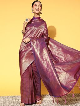 Odette - Silk Blend Purple Woven Design Saree with Unstitched Blouse