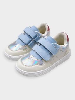 Mi Arcus - Girls Holographic Blue Double Velcro Straps Walking Shoes