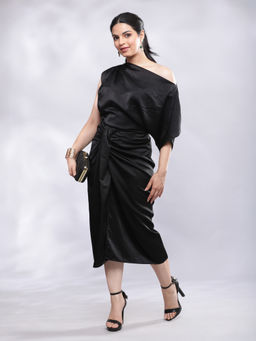 BohoJazz - Drape One Shoulder Cowl Co-Ord - Black