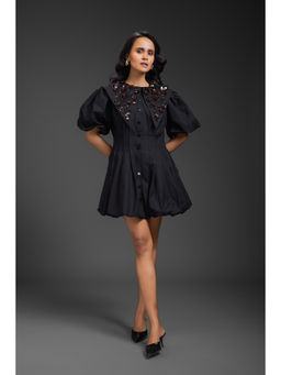 Deepika Arora - Womens Black Puff Sleeve Dress
