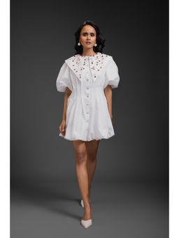 Deepika Arora - Womens White Puff Sleeve Dress