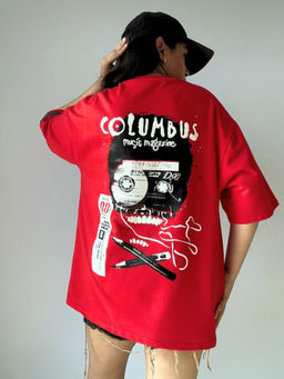 SPELL BY SMOKESHOW - Discovering Beats Red Oversized Puff Print Columbus T-shirt