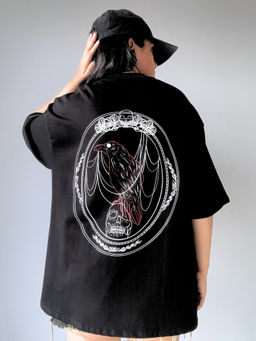 SPELL BY SMOKESHOW - Death Whispers Black Oversized Puff Print Skull T-shirt